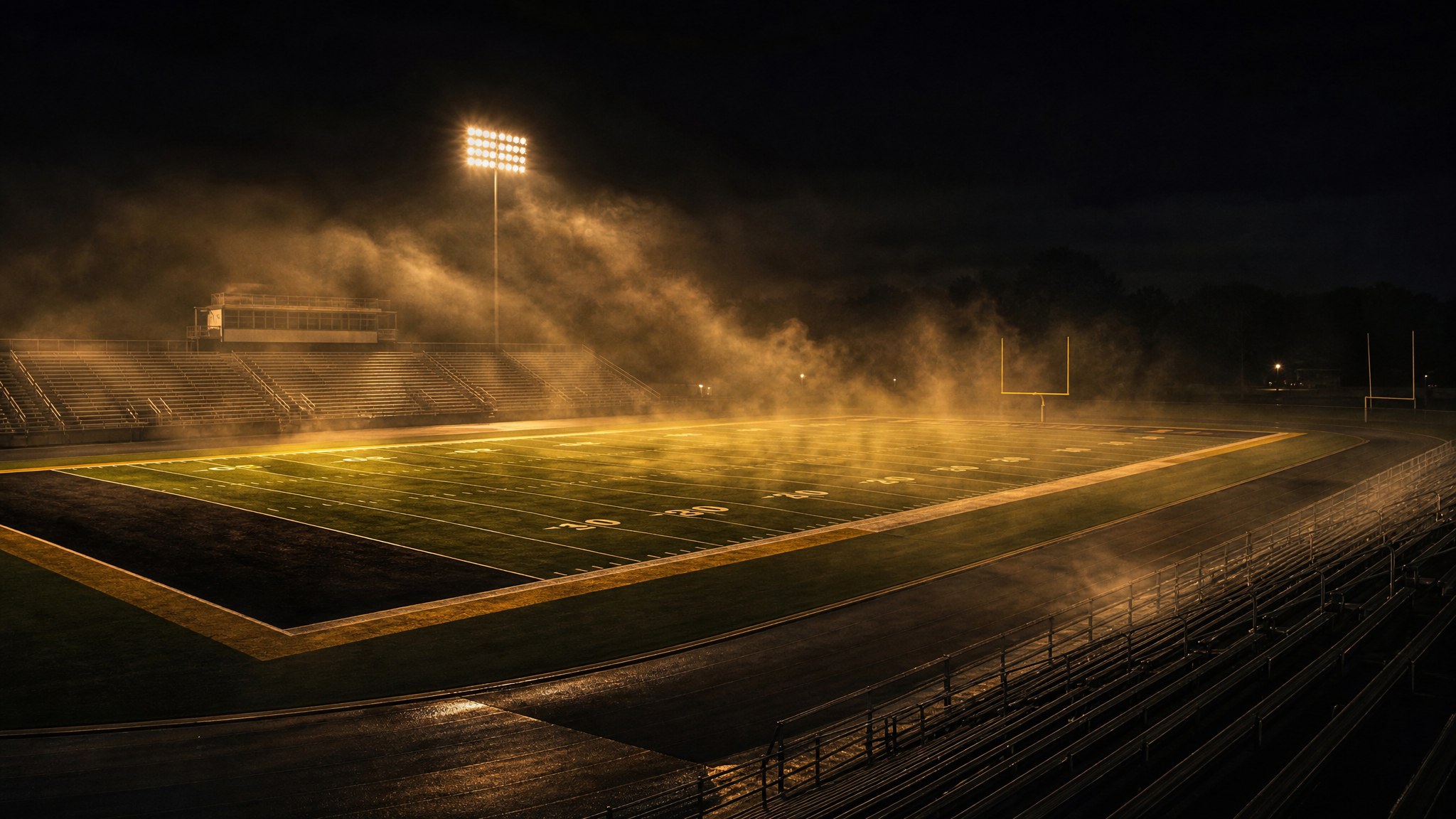 Football stadium under lights at night
